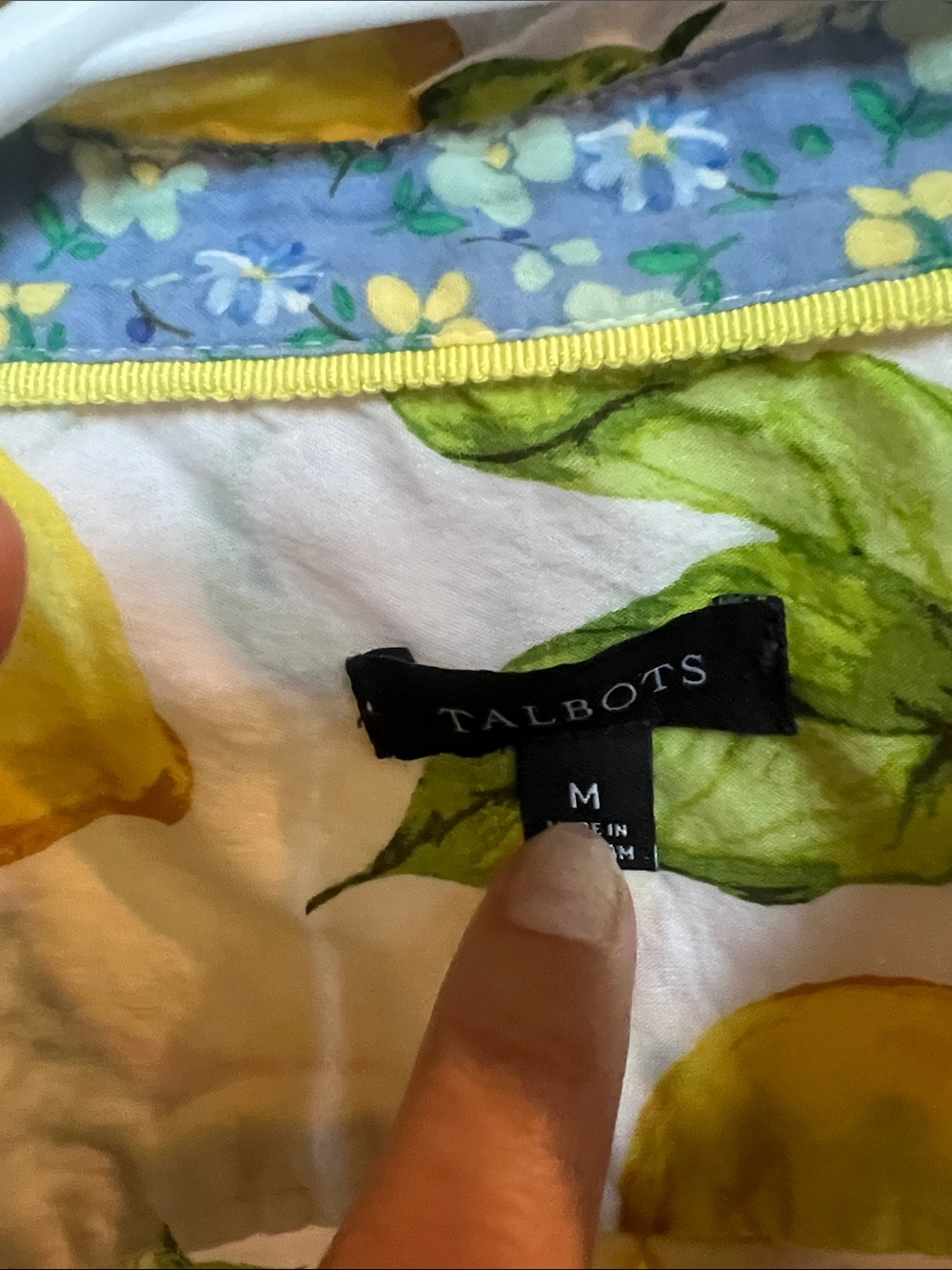 Talbots Women's Lemon Print Button-Front Blouse - White/Yellow/Green - Picture 2 of 11